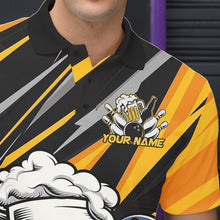 Load image into Gallery viewer, Custom Black And Yellow Funny Beer Bowling Men Polo Shirts, Angry Beer Glass Bowling Jersey IPHW8933