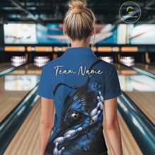 Load image into Gallery viewer, Custom Blue Butterfly Bowling Women Polo Shirts, Team Tournament Bowlers Outfit IPHW11042
