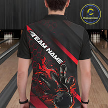 Load image into Gallery viewer, Custom Black And Red Flame Bowling Shirts For Men, Bowling Team Bowling League Shirts IPHW7210
