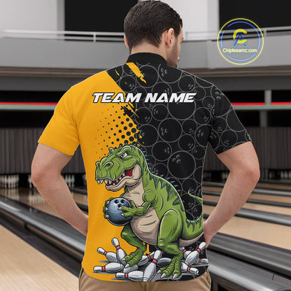 Custom Funny Dinosaur Bowling Quarter-Zip Shirt For Men, Dinosaur Bowling Team Jerseys IPHW9928