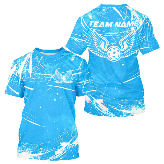 Blue And White Custom Pickleball Wings T-Shirts For Men, Pickleball Tournament Team IPHW8213