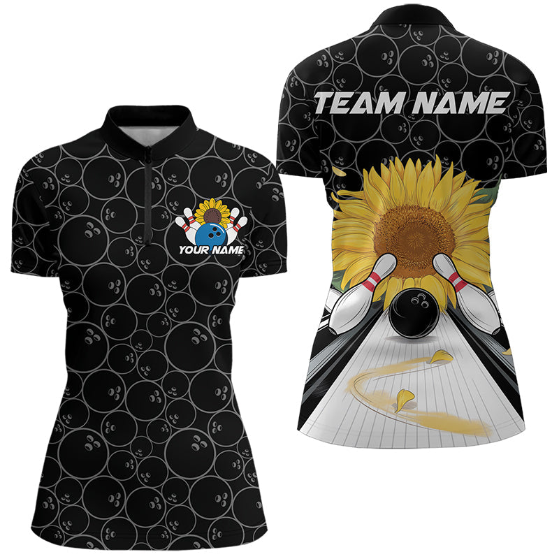 Custom Sunflower Bowling Quarter-Zip Shirts For Women, Sunflower Bowling Team Jerseys IPHW8436
