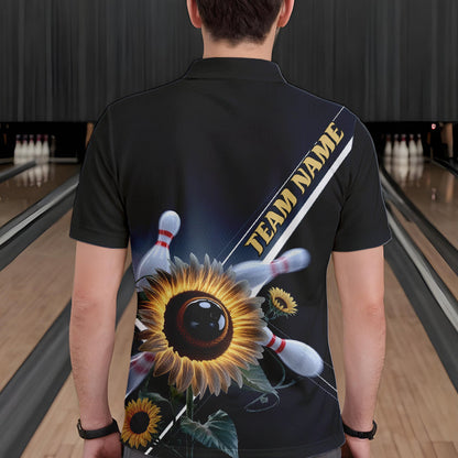 Custom Sunflower Bowling Polo Shirts For Men, Sunflower Bowling Team Shirt With Name IPHW8438