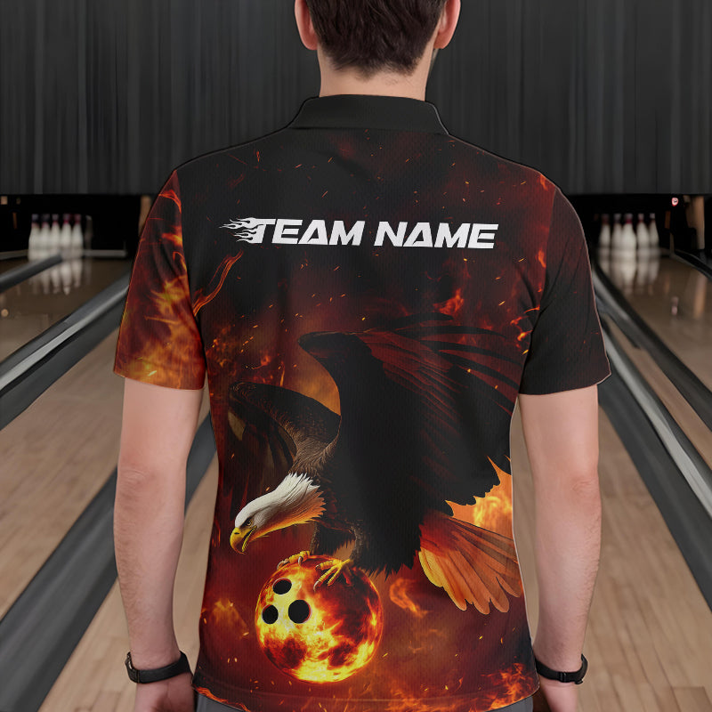 Custom Flame Eagle Bowling Polo Shirts For Men, Ealge Bowling Team Shirt With Name IPHW8447