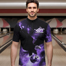 Load image into Gallery viewer, Custom Purple Flame Eagle Bowling Quarter-Zip Shirts For Men, Ealge Bowling Team Shirt With Name IPHW8448
