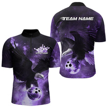 Load image into Gallery viewer, Custom Purple Flame Eagle Bowling Quarter-Zip Shirts For Men, Ealge Bowling Team Shirt With Name IPHW8448