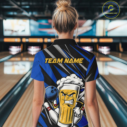 Custom Funny Blue Bowling Jerseys Bowling And Beer Women Shirts, Bowling Jerseys IPHW10533