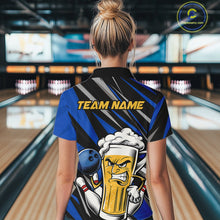 Load image into Gallery viewer, Custom Funny Blue Bowling Jerseys Bowling And Beer Women Shirts, Bowling Jerseys IPHW10533