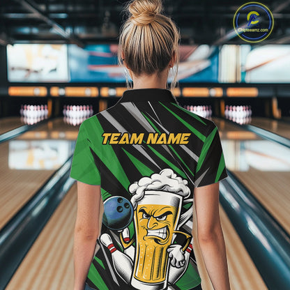 Custom Funny Green Bowling Jerseys Bowling And Beer Women Shirts, Bowling Jerseys IPHW10534