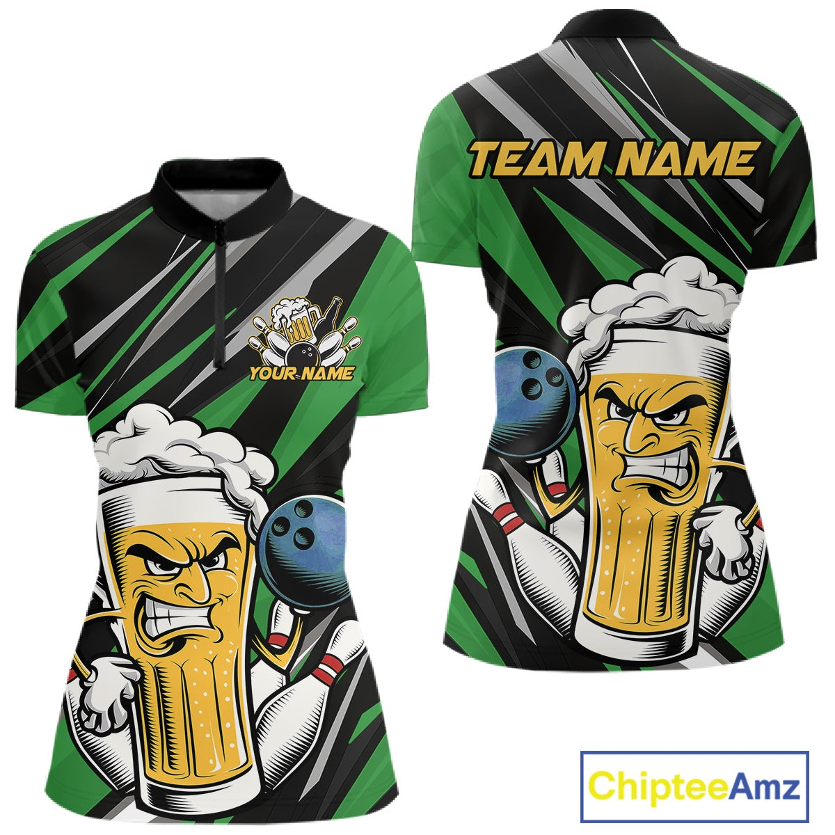 Custom Funny Green Bowling Jerseys Bowling And Beer Women Shirts, Bowling Jerseys IPHW10534