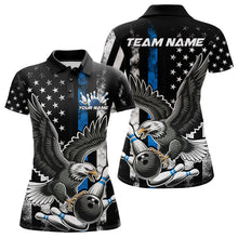 Load image into Gallery viewer, Custom Blue Line American Flag Eagle Bowling Women Polo Shirt, Patriotic US Bowling Shirt IPHW8941