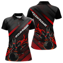 Load image into Gallery viewer, Custom Black And Red Flame Duckpin Bowling Polo Shirts For Women, Bowling Team League Shirt IPHW8947