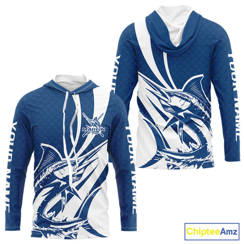 Custom Marlin Fishing Saltwater Long Sleeve Hooded Shirts, Marlin Fishing Jerseys IPHW9190