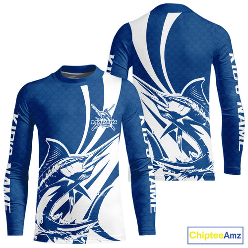 Custom Marlin Fishing Saltwater Kid Long Sleeve Shirts, Marlin Fishing Jerseys IPHW9190