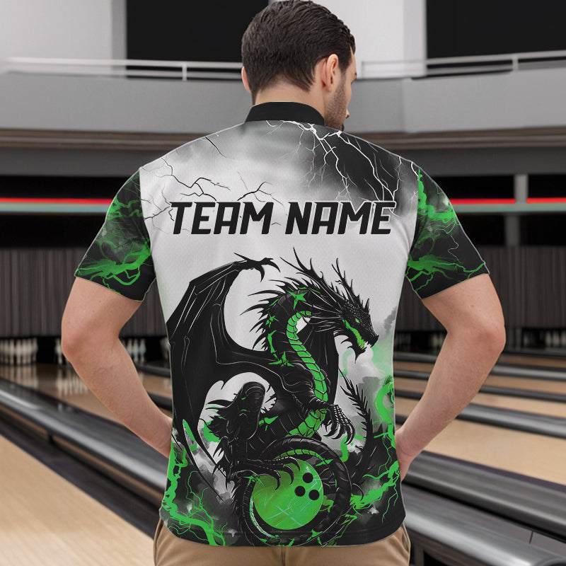 Black And Green Thunder Lightning Custom Dragon Bowling Men Quarter-Zip Shirts, Bowling Uniform IPHW8696