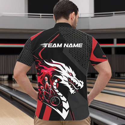 Custom Black And Red Dragon Bowling Jerseys, Bowling Team Men Quarter-Zip Shirts Bowlers Outfit IPHW8701