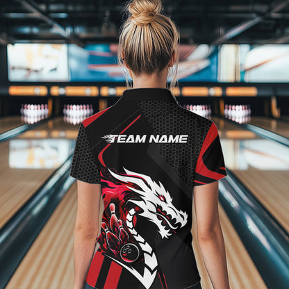 Custom Black And Red Dragon Bowling Jerseys, Bowling Team Women Quarter-Zip Shirts IPHW8701