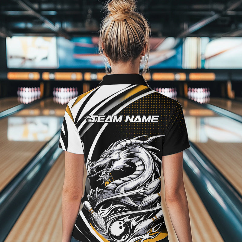 Custom Black And Yellow Dragon Bowling Women Quarter-Zip Shirts , Dragon Bowling Jerseys IPHW8707