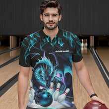 Load image into Gallery viewer, Custom Blue Flame Dragon Bowling Polo Shirts For Men, Dragon Bowling Team Jerseys IPHW8959