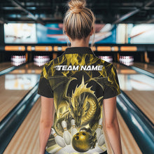 Load image into Gallery viewer, Custom Yellow Flame Dragon Bowling Polo Shirts For Women, Dragon Bowling Team Jerseys IPHW8962