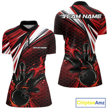 Load image into Gallery viewer, Custom Red Flame Bowling Jerseys For Women, Hexagon Bowling Team Tournament Shirt IPHW10556