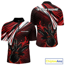 Load image into Gallery viewer, Custom Red Flame Bowling Jerseys For Men, Hexagon Bowling Team Tournament Shirt IPHW10556