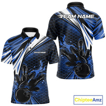Load image into Gallery viewer, Custom Blue Flame Bowling Jerseys For Men, Hexagon Bowling Team Tournament Shirt IPHW10557