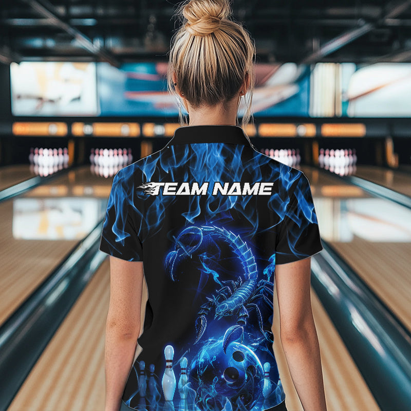 Custom Black Blue Flame Scorpion Zodiac Bowling Women Quarter-Zip Shirt Bowler Outfit IPHW8972
