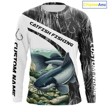 Load image into Gallery viewer, Gray Camo Custom Catfish Fishing Long Sleeve Fishing Shirts, Catfish Fishing Jerseys IPHW7016
