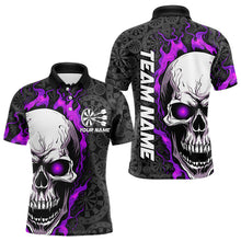 Load image into Gallery viewer, Black And Purple Flame Skull Custom Dart Polo Shirts For Men, Fire Dart Team Jerseys IPHW8497