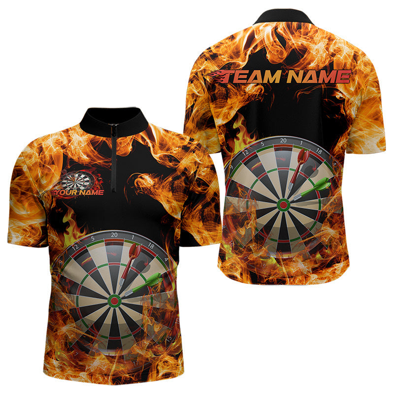 Fire Flame Dartboard Custom Dart Quarter-Zip Shirts For Men, Dart Jerseys Dart Team League Shirt IPHW8509