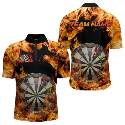 Fire Flame Dartboard Custom Dart Quarter-Zip Shirts For Men, Dart Jerseys Dart Team League Shirt IPHW8509