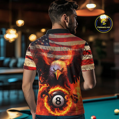 Custom Patriotic Eagle We The People Flame Billiard Shirt For Men, US Flag 8-Ball Shirt IPHW10601