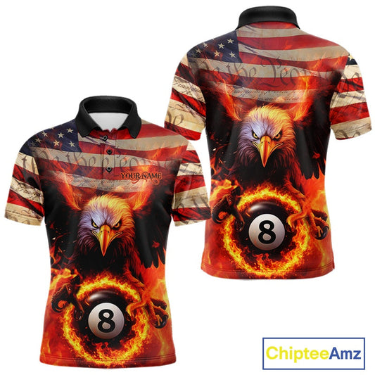 Custom Patriotic Eagle We The People Flame Billiard Shirt For Men, US Flag 8-Ball Shirt IPHW10601