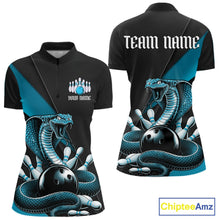 Load image into Gallery viewer, Custom Black And Blue Cobra Snake Bowling Team Jerseys, Women Bowling Quarter-Zip Shirts IPHW11086
