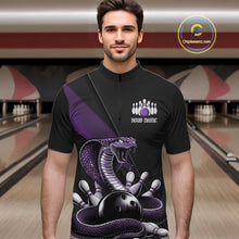 Load image into Gallery viewer, Custom Black And Purple Cobra Snake Bowling Team Jerseys, Men Bowling Quarter-Zip Shirts IPHW11087