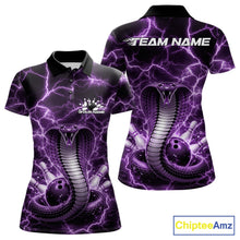 Load image into Gallery viewer, Custom Purple Thunder Lightning Cobra Snake Bowling Team Women Polo Shirt, Bowling Jersey IPHW11093
