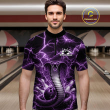 Load image into Gallery viewer, Custom Purple Thunder Lightning Cobra Snake Bowling Team Men Quarter-Zip Shirt, Bowling Jersey IPHW11093