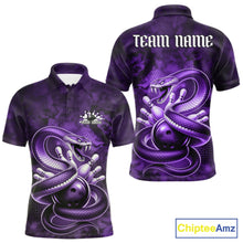 Load image into Gallery viewer, Custom Purple Snake Bowling Men Polo Shirt, Bowling Team Tournament Jerseys IPHW11096