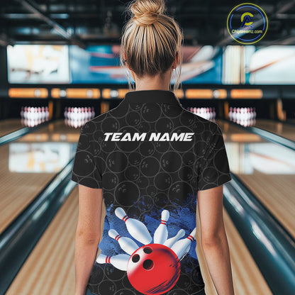 Custom Bowling Pattern Bowling Polo Team Shirts For Women, Bowling League Shirt IPHW9545