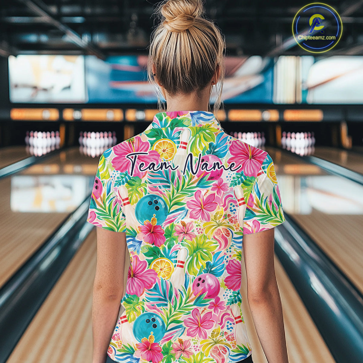 Custom Summer Tropical Flower Bowling Team Women Quarter-Zip Shirt, Floral Bowling Shirt IPHW11689