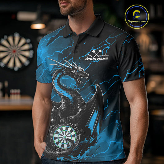 Custom Blue Thunder Lightning Dragon Dart Polo Shirts For Men, Dragon Dart Team Jerseys IPHW9941