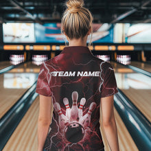 Load image into Gallery viewer, Custom Black And Red Thunder Lightning Bowling Polo Team Shirts For Women, Bowling Jerseys IPHW8514