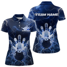 Load image into Gallery viewer, Custom Black And Blue Thunder Lightning Bowling Polo Team Shirts For Women, Bowling Jerseys IPHW8516