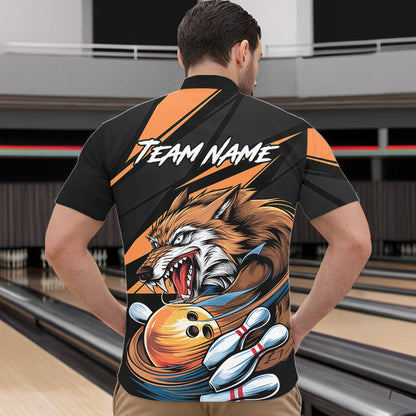 Custom Black And Orange Wolf Bowling Team Quarter-Zip Shirts For Men, Wolf Bowling Jerseys IPHW8713