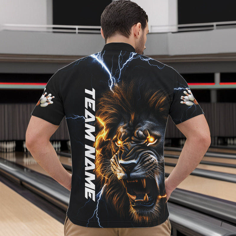 Custom Blue Thunder Lightning Lion Bowling Team Men Quarter-Zip Shirts, Lion Bowling League Shirt IPHW8986