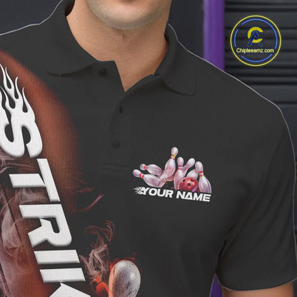 Custom Orange Flame Strike Bowling Team Polo Shirts For Men, Fire Bowling Jerseys IPHW9574