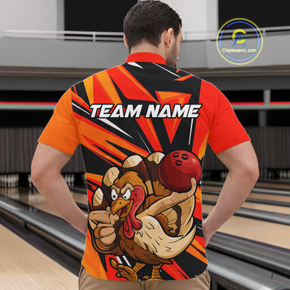 Custom Funny Turkey Bowling Shirts For Men, Orange Thanksgiving Bowling Shirt Team Uniform IPHW7587