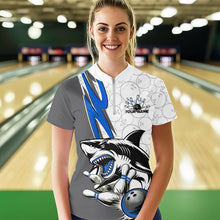 Load image into Gallery viewer, Custom Blue Shark Bowling Women Quarter-Zip Shirts, Shark Bowling Team Tournament Outfits IPHW8729