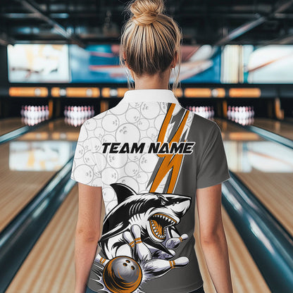 Custom Orange Shark Bowling Women Quarter-Zip Shirts, Shark Bowling Team Tournament Outfits IPHW8730